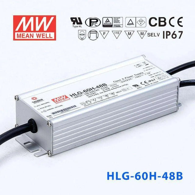 Mean Well HLG-60H-48B Power Supply 60W 48V - Dimmable 1.3A - HLG-60H-48B - powersupplymall.com