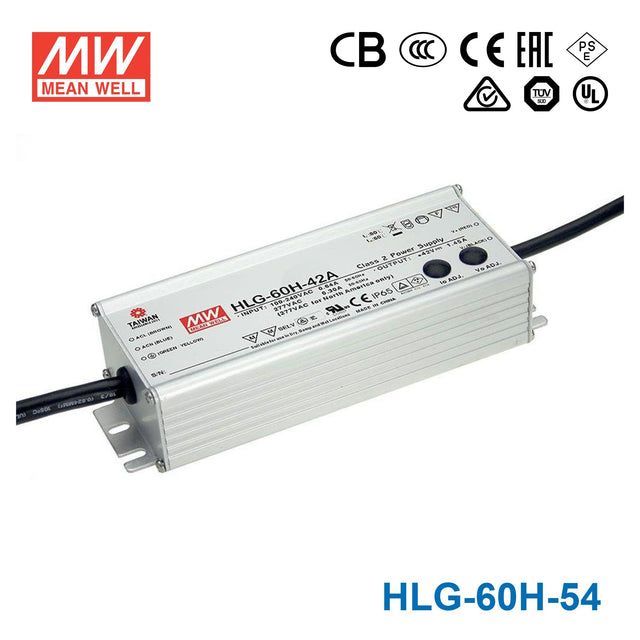 Mean Well HLG-60H-54 Power Supply 60W 54V 1.15A - HLG-60H-54 - powersupplymall.com