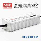 Mean Well HLG-60H-54A Power Supply 60W 54V - Adjustable 1.15A - HLG-60H-54A - powersupplymall.com