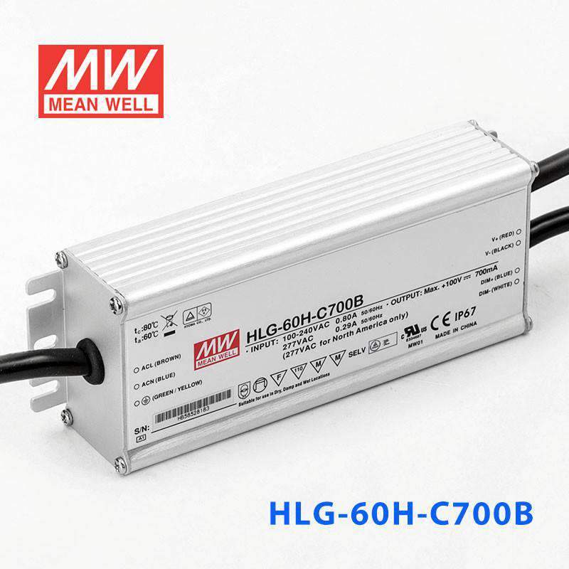 Mean Well HLG - 60H - C700B Power Supply 70W 700mA - Dimmable - HLG-60H-C700B - powersupplymall.com