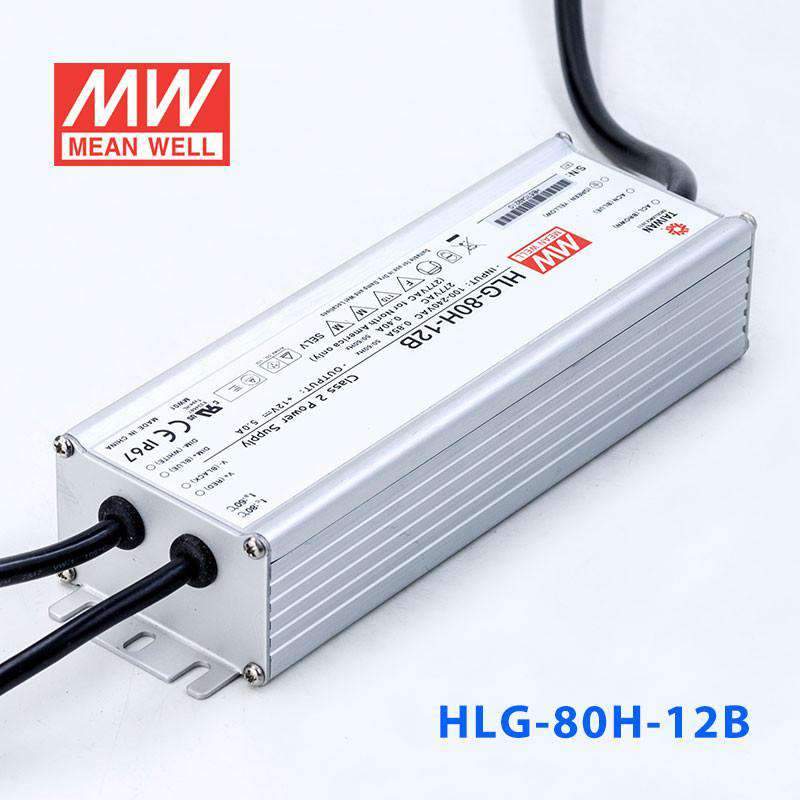Mean Well HLG-80H-12B Power Supply 60W 12V - Dimmable 5A - HLG-80H-12B - powersupplymall.com