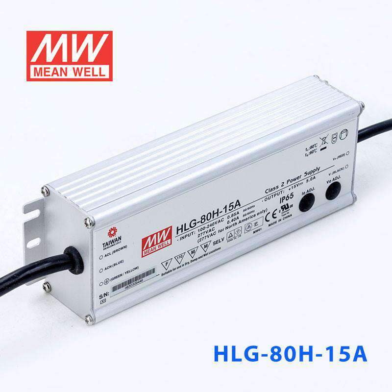 Mean Well HLG-80H-15A Power Supply 75W 15V - Adjustable 5A - HLG-80H-15A - powersupplymall.com