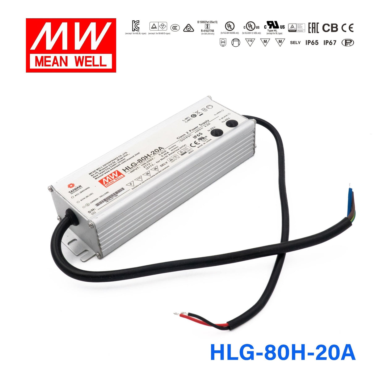 Mean Well HLG-80H-20A Power Supply 80W 20V - Adjustable 4A - HLG-80H-20A - powersupplymall.com