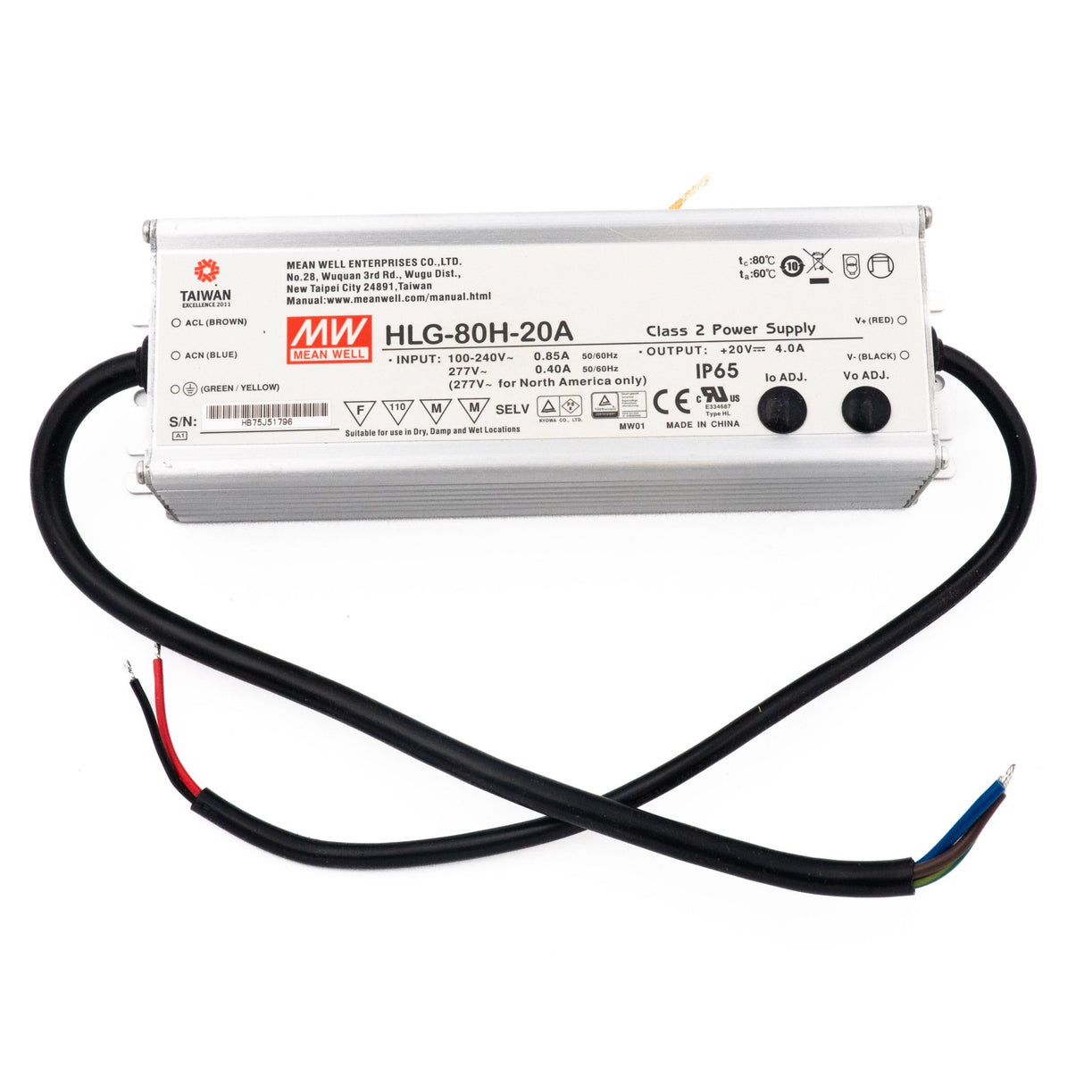Mean Well HLG-80H-20A Power Supply 80W 20V - Adjustable 4A - HLG-80H-20A - powersupplymall.com