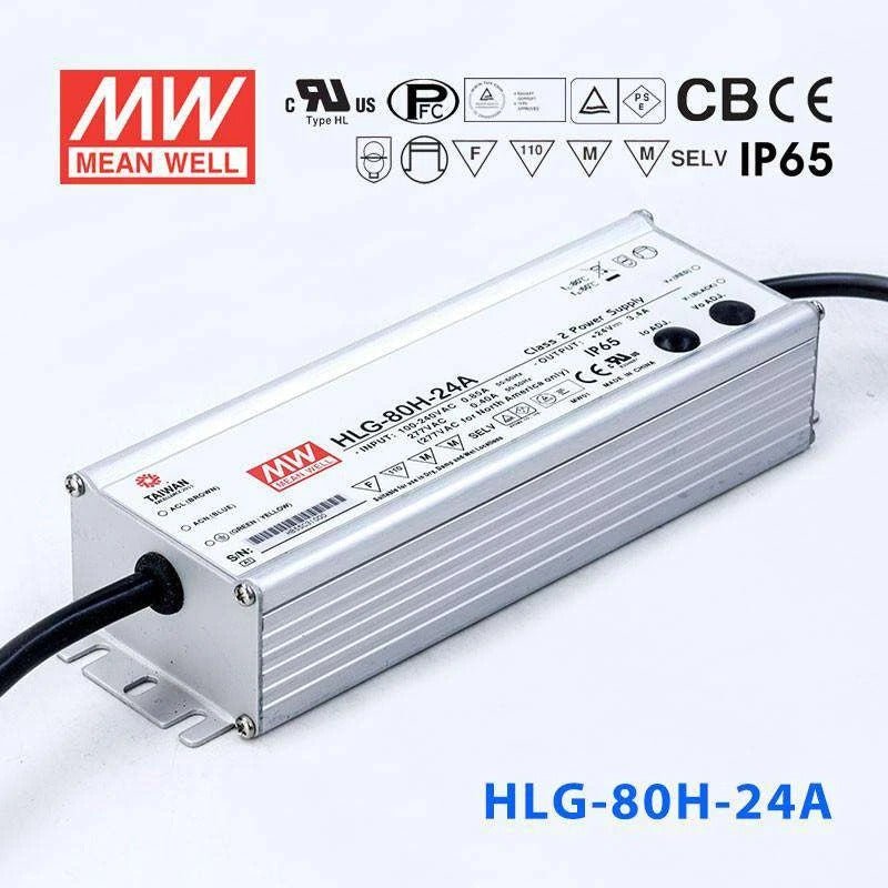 Mean Well HLG-80H-24A Power Supply 80W 24V - Adjustable 3.4A - HLG-80H-24A - powersupplymall.com