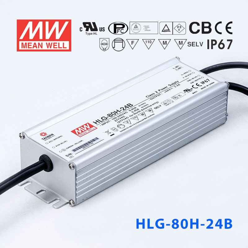 Mean Well HLG-80H-24AB Power Supply 80W 24V - Adjustable and Dimmable 3.4A - HLG-80H-24AB - powersupplymall.com