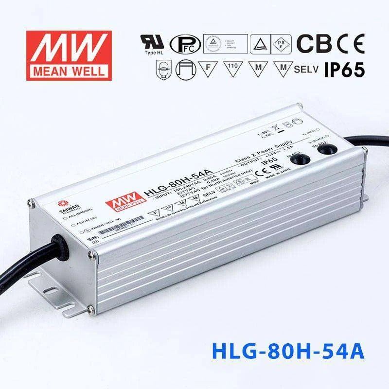 Mean Well HLG-80H-54A Power Supply 80W 54V - Adjustable 1.5A - HLG-80H-54A - powersupplymall.com