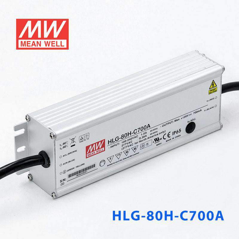 Mean Well HLG-80H-C700A Power Supply 90.3W 700mA - Adjustable - HLG-80H-C700A - powersupplymall.com