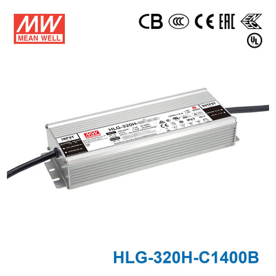 Mean Well HLG-320H-C1400B Power Supply 320.6W 1400mA - Dimmable