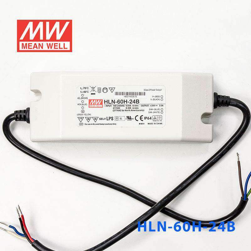 Mean Well HLN-60H-24B Power Supply 60W 24V - IP64, Dimmable 2.5A - HLN-60H-24B - powersupplymall.com