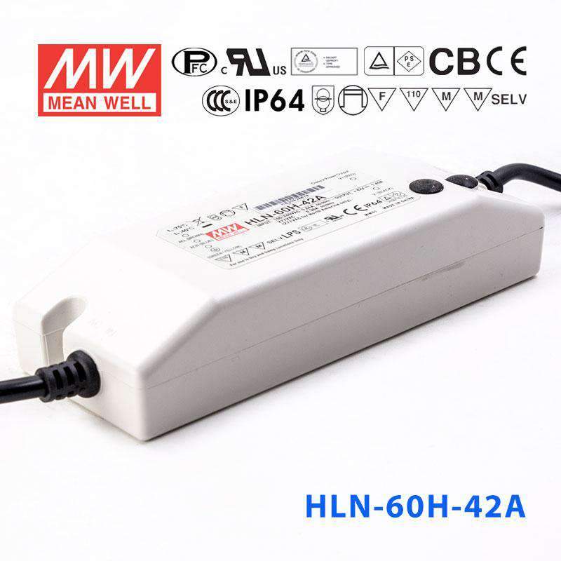 Mean Well HLN - 60H - 42A Power Supply 60W 42V - IP64, Adjustable - HLN-60H-42A - powersupplymall.com