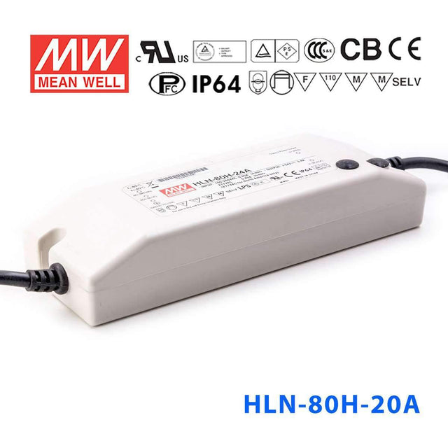 Mean Well HLN - 80H - 20A Power Supply 80W 20V - IP64, Adjustable - HLN - 80H - 20A - powersupplymall.com