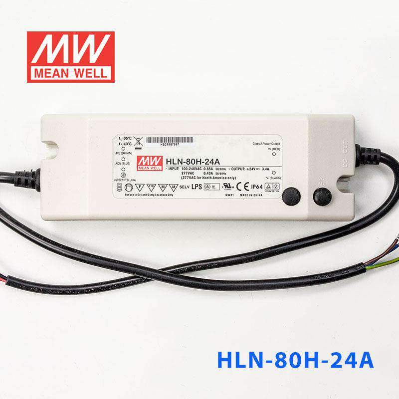 Mean Well HLN-80H-24A Power Supply 80W 24V - IP64, Adjustable 3.4A - HLN-80H-24A - powersupplymall.com