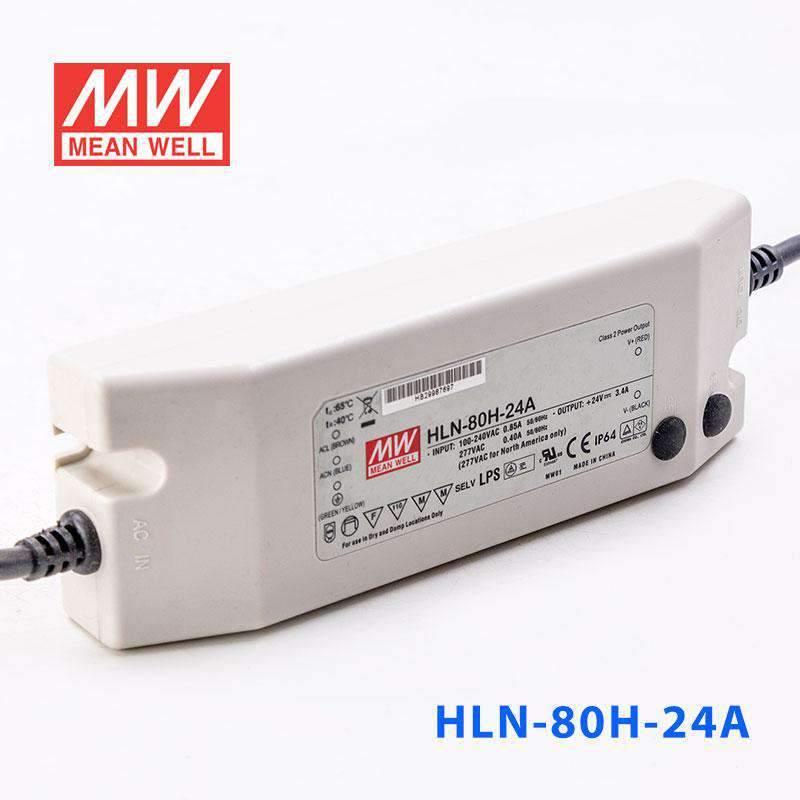 Mean Well HLN-80H-24A Power Supply 80W 24V - IP64, Adjustable 3.4A - HLN-80H-24A - powersupplymall.com