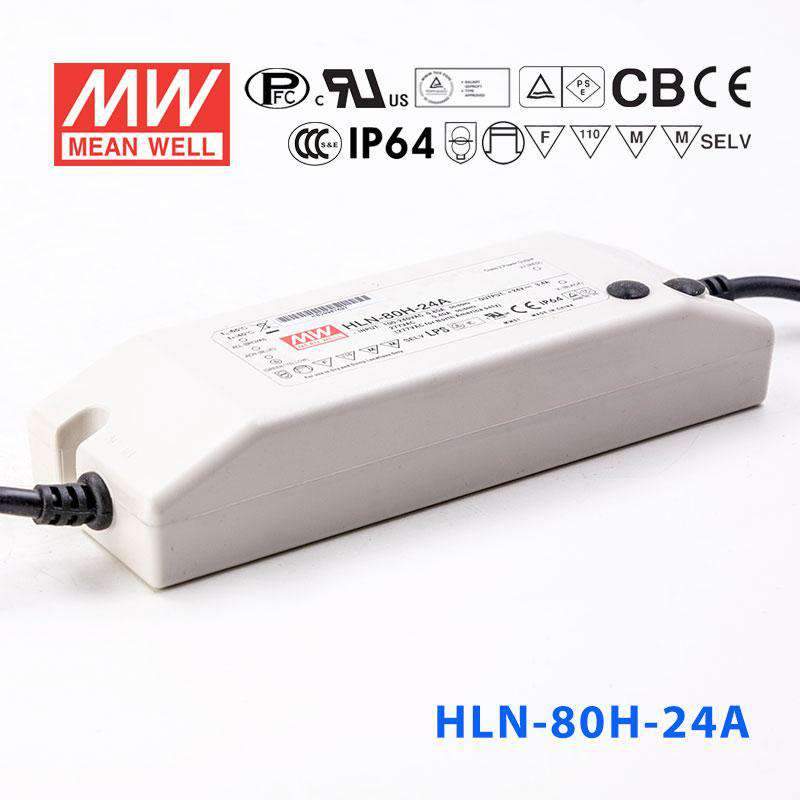 Mean Well HLN-80H-24A Power Supply 80W 24V - IP64, Adjustable 3.4A - HLN-80H-24A - powersupplymall.com