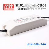 Mean Well HLN-80H-24A Power Supply 80W 24V - IP64, Adjustable 3.4A - HLN-80H-24A - powersupplymall.com