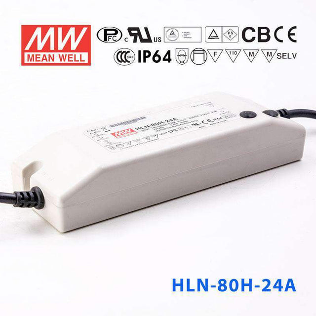 Mean Well HLN-80H-24A Power Supply 80W 24V - IP64, Adjustable 3.4A - HLN-80H-24A - powersupplymall.com