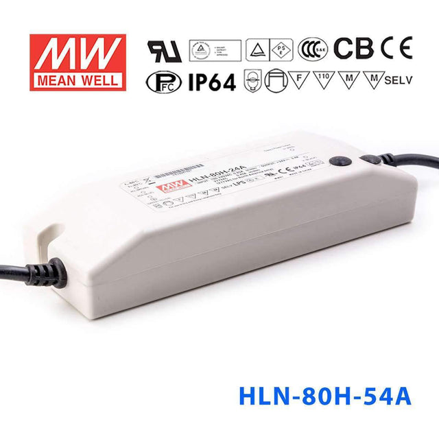 Mean Well HLN-80H-54A Power Supply 80W 54V - IP64, Adjustable 1.5A - HLN-80H-54A - powersupplymall.com