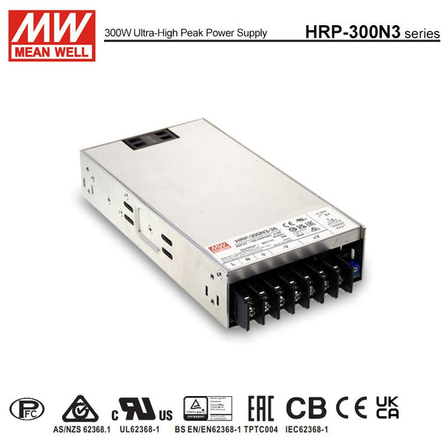 Mean Well HRP - 300N3 - 12 Power Supply 324W 12V, 350% peak power model - HRP - 300N3 - 12 - powersupplymall.com