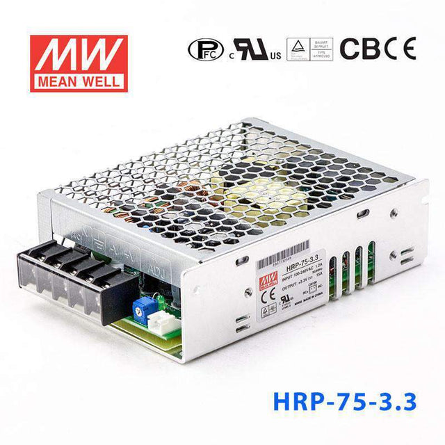 Mean Well HRP - 75 - 3.3 Power Supply 49.5W 3.3V - HRP - 75 - 3.3 - powersupplymall.com