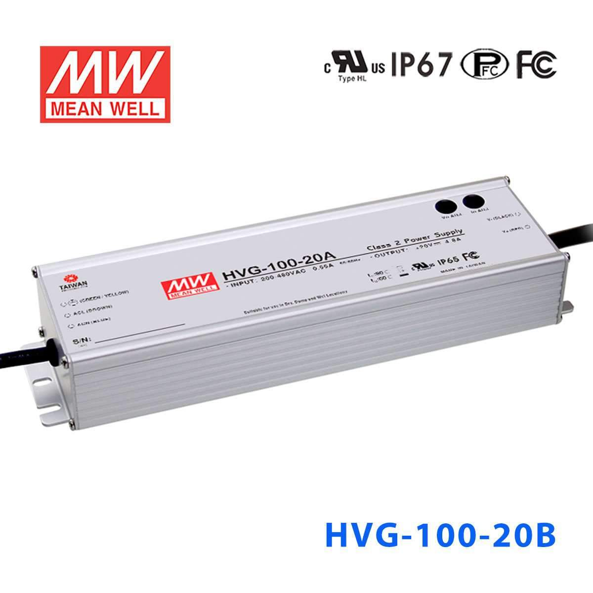 Mean Well HVG - 100 - 20B Power Supply 100W 20V - Dimmable - HVG - 100 - 20B - powersupplymall.com