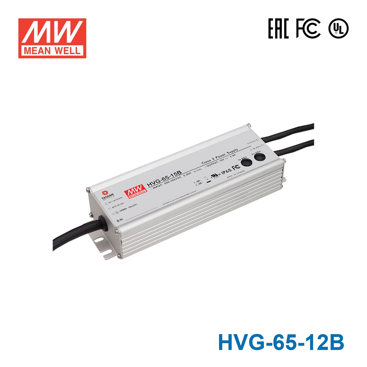 Mean Well HVG-65-12B Power Supply 60W 12V - Dimmable 5A - HVG-65-12B - powersupplymall.com