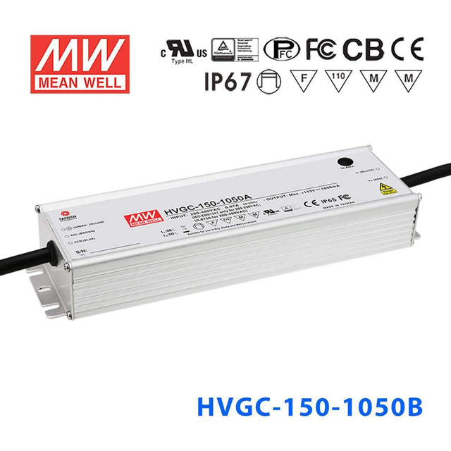 Mean Well HVGC - 150 - 1050B Power Supply 150W 1050mA - Dimmable - HVGC - 150 - 1050B - powersupplymall.com