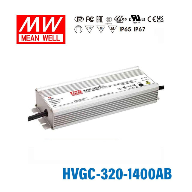 Mean Well HVGC - 320 - 1400AB Power Supply 320W 1400mA - Adjustable and Dimmable - HVGC-320-1400AB - powersupplymall.com