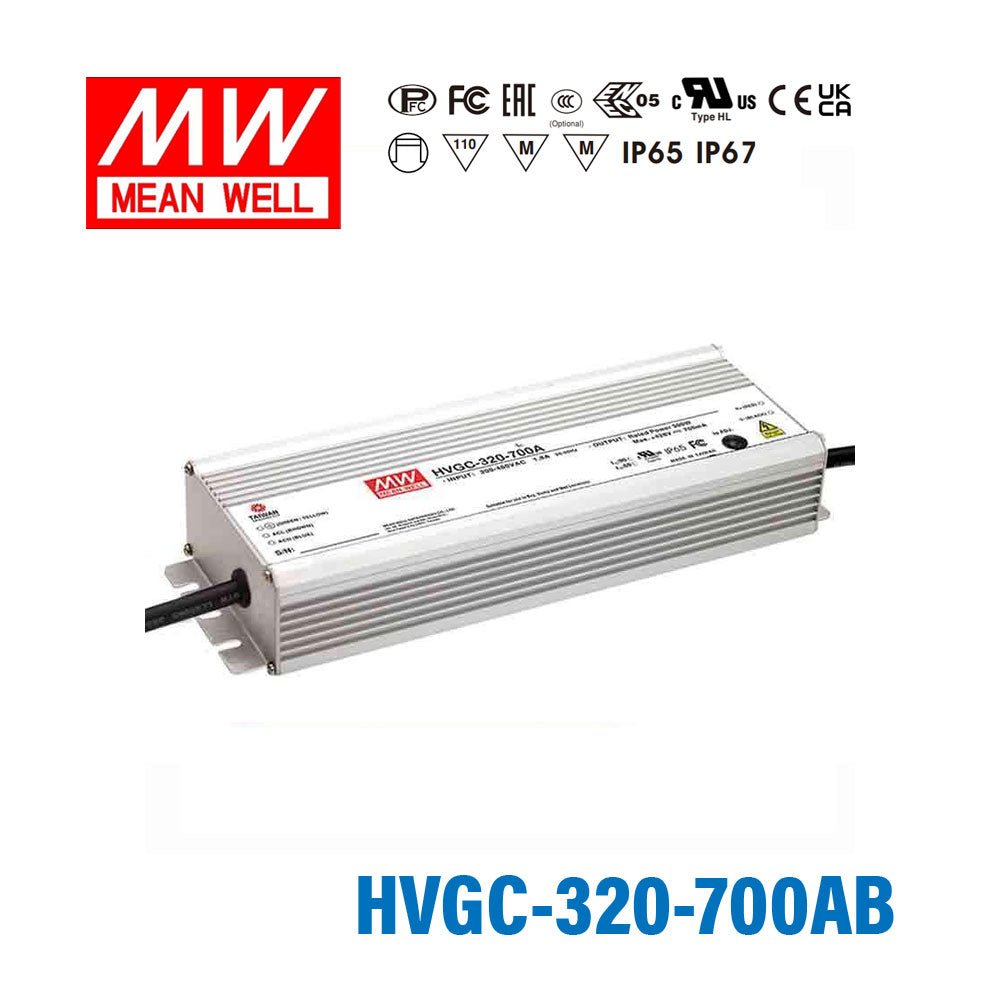Mean Well HVGC - 320 - 700AB Power Supply 320W 700mA - Adjustable and Dimmable - HVGC-320-700AB - powersupplymall.com