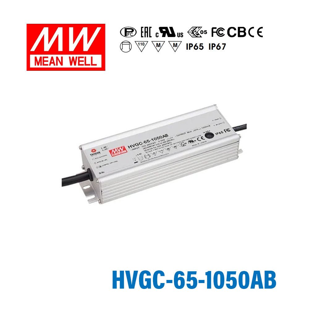 Mean Well HVGC - 65 - 1050AB Power Supply 65W 1050mA - Adjustable and Dimmable - HVGC-65-1050AB - powersupplymall.com