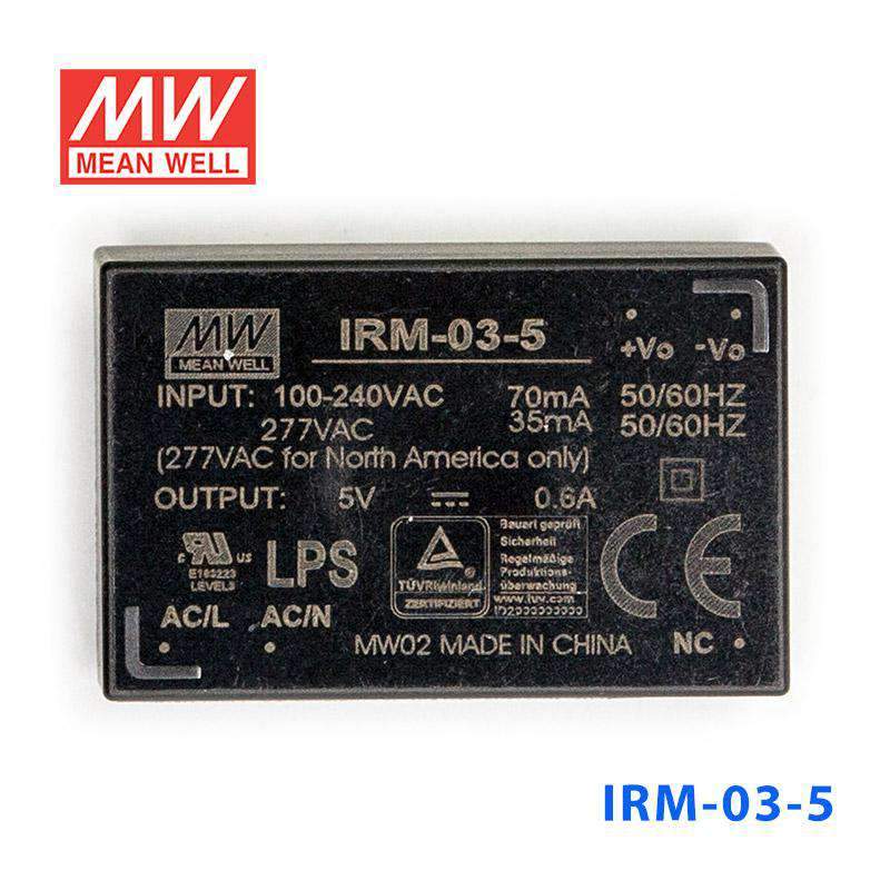 Mean Well IRM - 03 - 5 Switching Power Supply 3W 5V 600mA - Encapsulated - IRM - 03 - 5 - powersupplymall.com