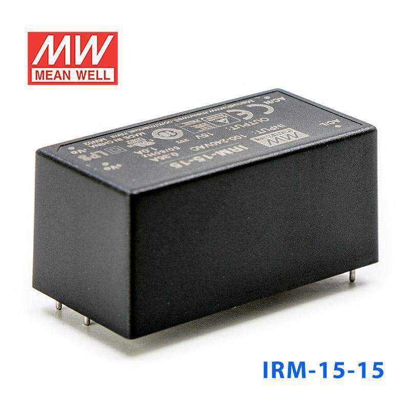 Mean Well IRM - 15 - 15 Switching Power Supply 15W 15V 1A - Encapsulated - IRM - 15 - 15 - powersupplymall.com