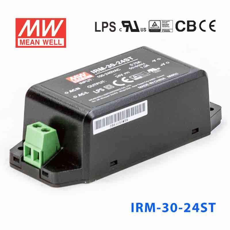 Mean Well IRM - 30 - 24ST Switching Power Supply 30W 24V 1.3A - Encapsulated - IRM - 30 - 24ST - powersupplymall.com