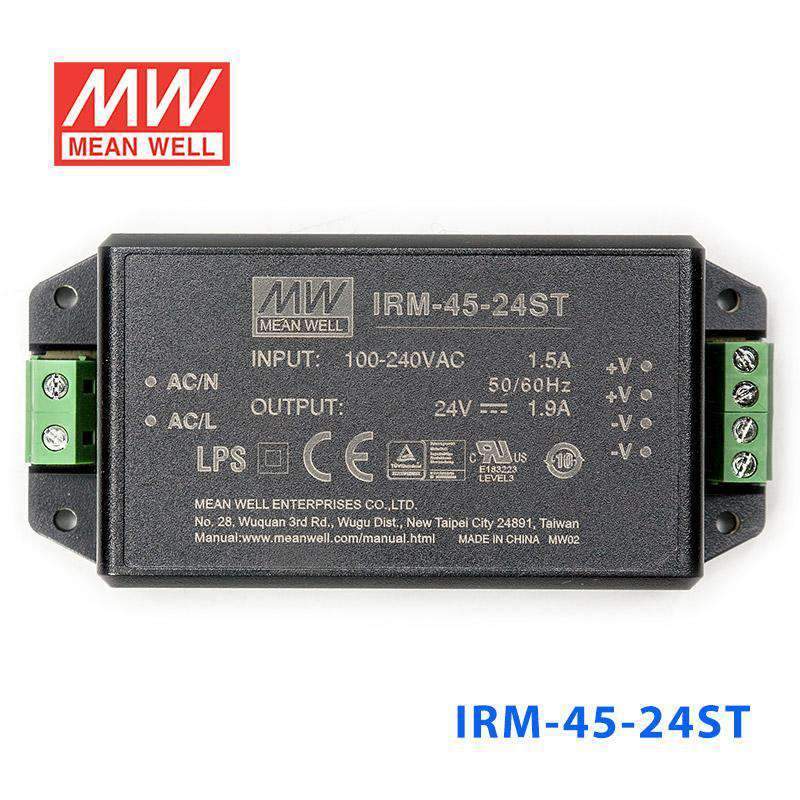 Mean Well IRM-45-24ST Switching Power Supply 45.6W 24V 1.9A - Encapsulated - IRM-45-24ST - powersupplymall.com
