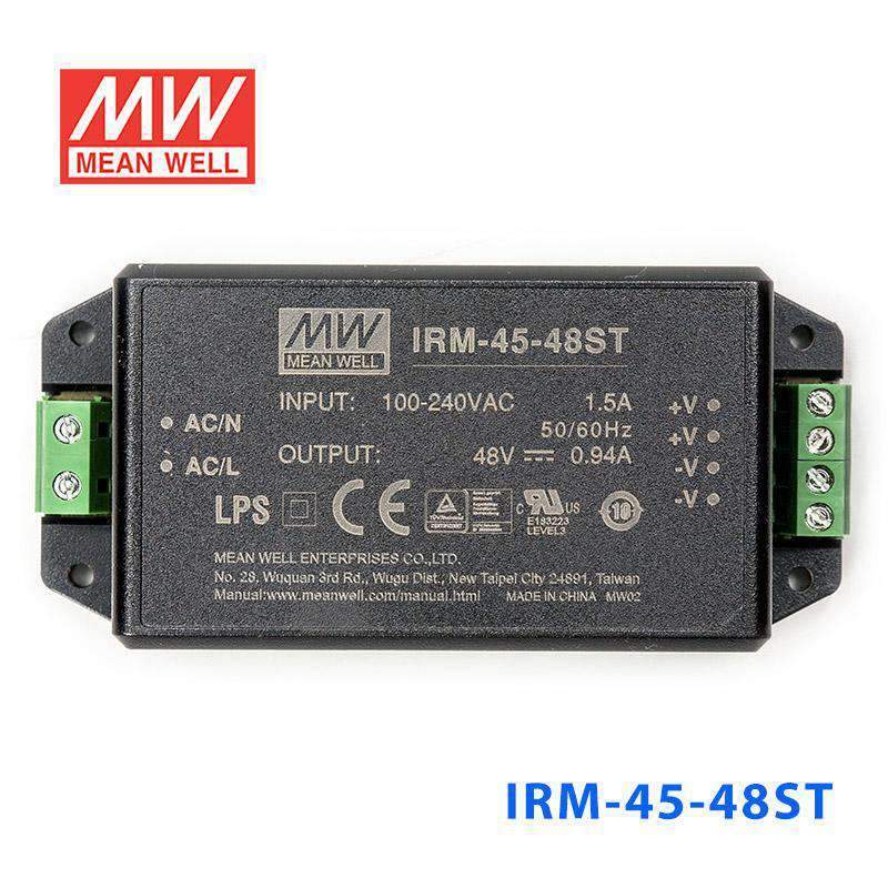 Mean Well IRM-45-48ST Switching Power Supply 45.12W 48V 0.94A - Encapsulated - IRM-45-48ST - powersupplymall.com