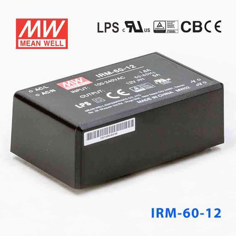 Mean Well IRM - 60 - 12 Switching Power Supply 60W 12V 5A - Encapsulated - IRM - 60 - 12 - powersupplymall.com