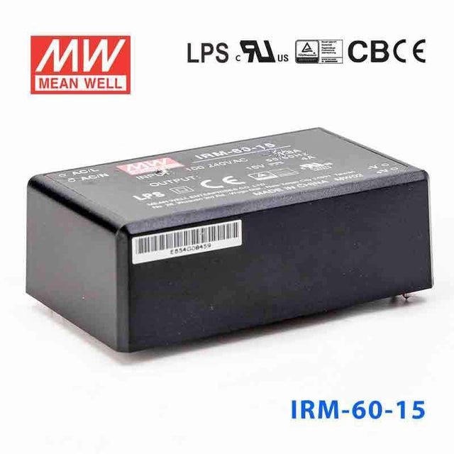 Mean Well IRM - 60 - 15 Switching Power Supply 60W 15V 4A - Encapsulated - IRM - 60 - 15 - powersupplymall.com