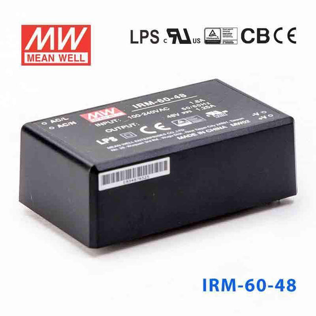 Mean Well IRM - 60 - 48 Switching Power Supply 60W 48V 1.25A - Encapsulated - IRM - 60 - 48 - powersupplymall.com
