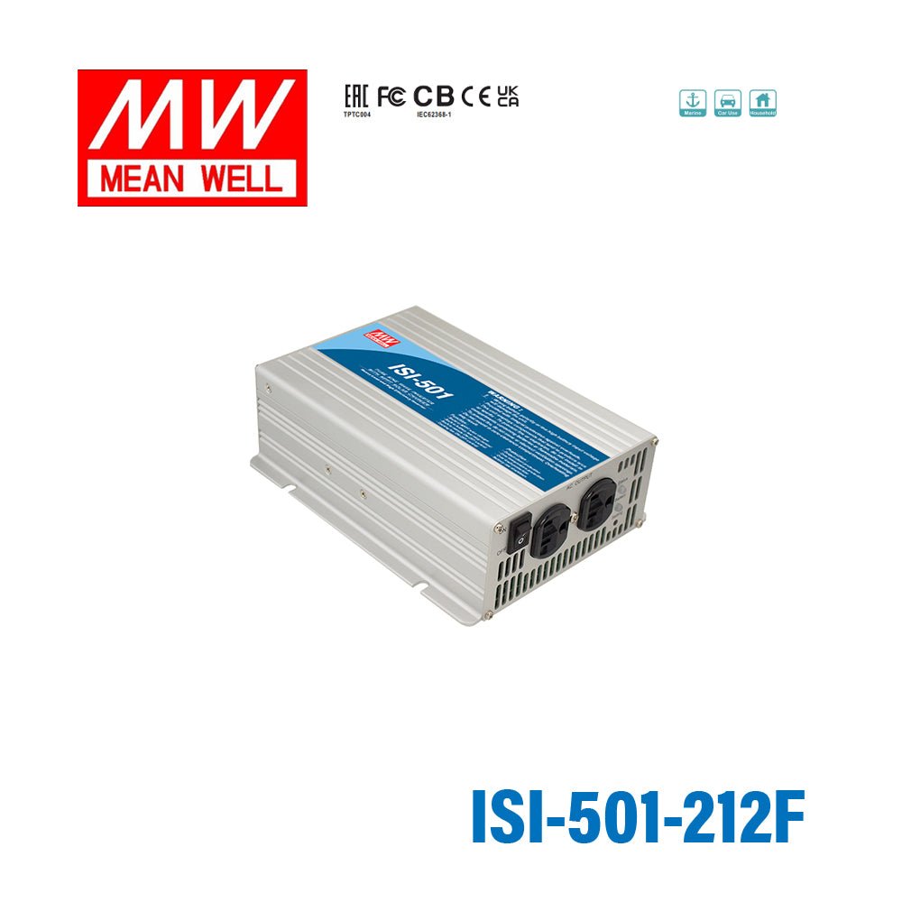 Mean Well ISI-501-212F True Sine Wave DC-AC Inverter 450W 110V out 12V in with MPPT Solar Charger - ISI-501-212F - powersupplymall.com