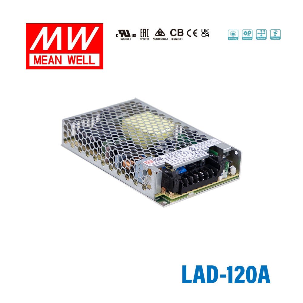 Mean Well LAD-120A Security/Fire Alarm PSU with Battery Charger/UPS, 120W, 13.8V 7.7A - LAD-120A - powersupplymall.com