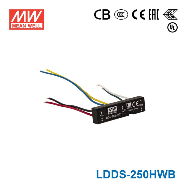 Mean Well LDDS-250HWB DC/DC LED Driver CC 250mA - Step-down Wire Type - 3 in 1 Dimmable - LDDS-250HWB - powersupplymall.com