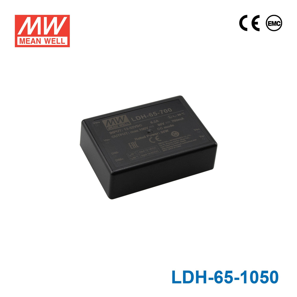 Mean Well LDH DC/DC LED Driver CC 1050mA - Step - up - LDH-65-1050 - powersupplymall.com