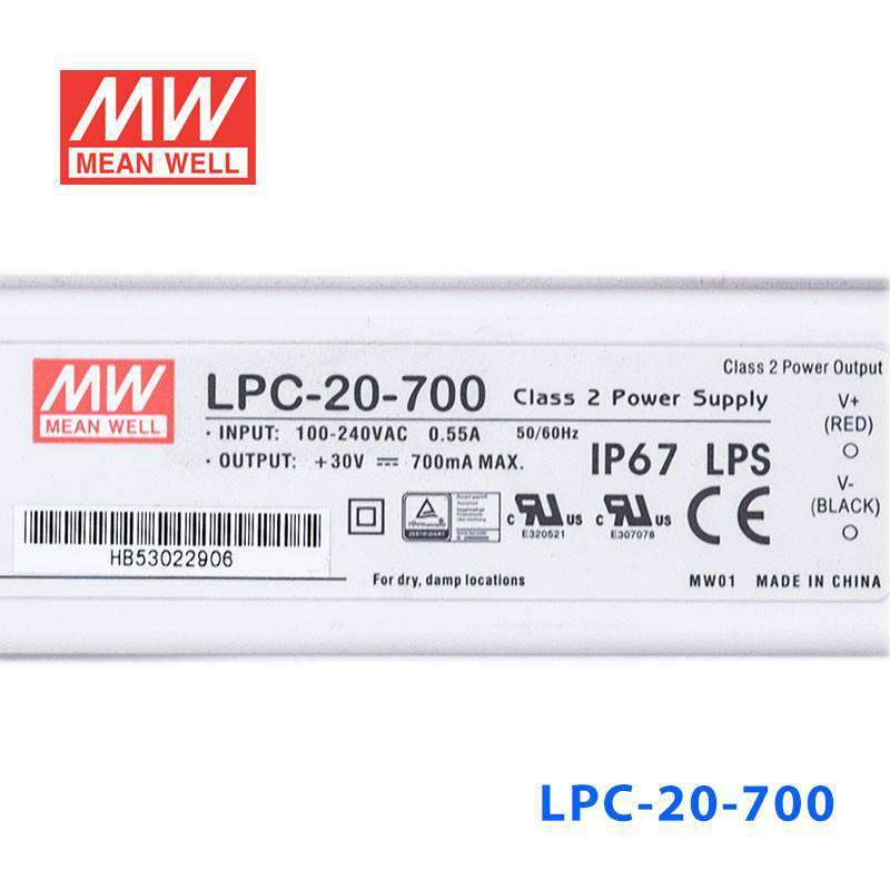Mean Well LPC-20-700 Power Supply 20W 700mA - LPC-20-700 - powersupplymall.com