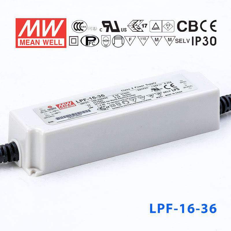 Mean Well LPF-16-36 Power Supply 16W 36V 450mA - LPF-16-36 - powersupplymall.com