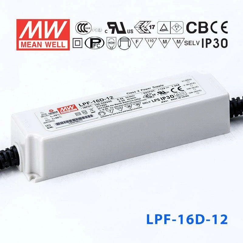 Mean Well LPF - 16D - 12 Power Supply 16W 12V - Dimmable - LPF-16D-12 - powersupplymall.com