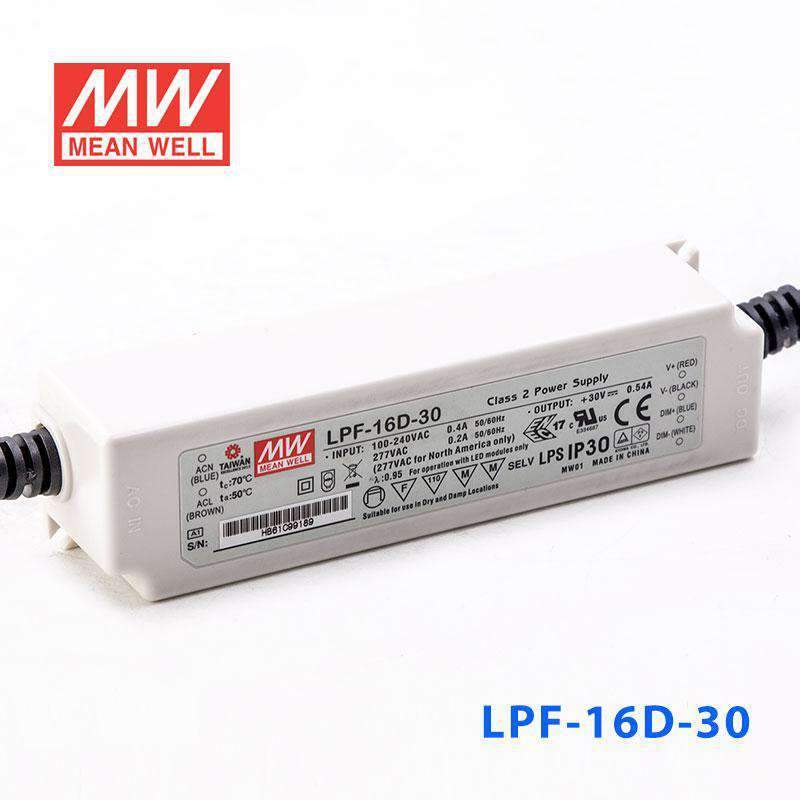 Mean Well LPF-16D-30 Power Supply 16W 30V - Dimmable 540mA - LPF-16D-30 - powersupplymall.com