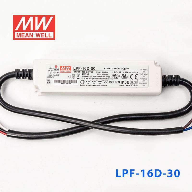Mean Well LPF-16D-30 Power Supply 16W 30V - Dimmable 540mA - LPF-16D-30 - powersupplymall.com