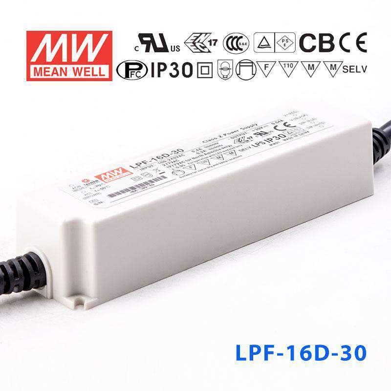 Mean Well LPF - 16D - 30 Power Supply 16W 30V - Dimmable - LPF-16D-30 - powersupplymall.com