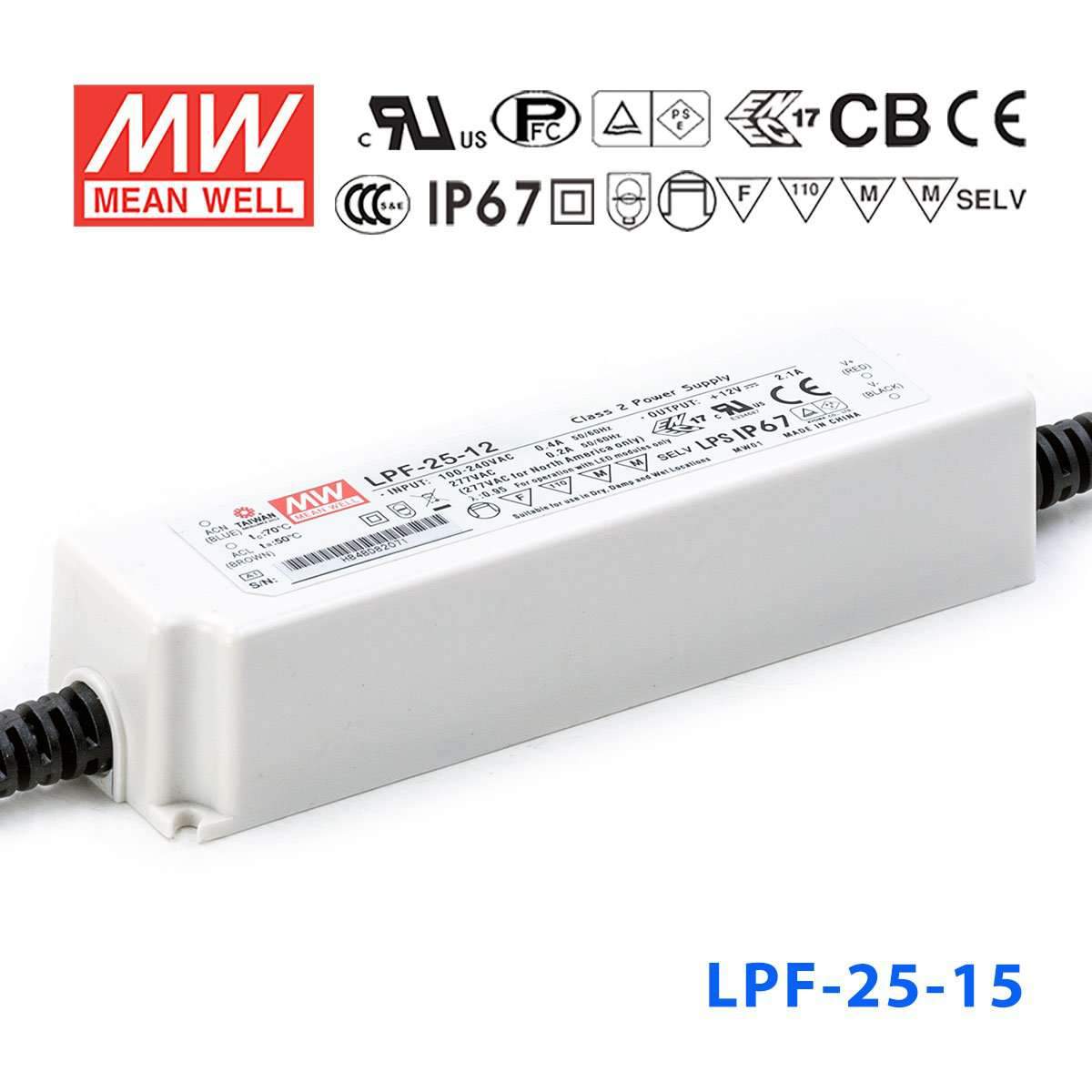 Mean Well LPF - 25 - 15 Power Supply 25W 15V - LPF - 25 - 15 - powersupplymall.com