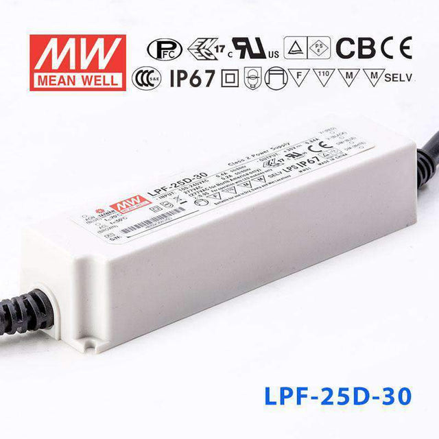 Mean Well LPF-25D-30 Power Supply 25W 30V - Dimmable 840mA - LPF-25D-30 - powersupplymall.com